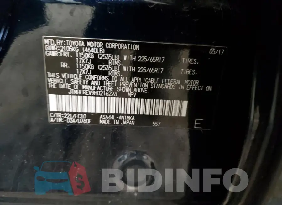 JTMRFREV9HD216223 Photo# 12