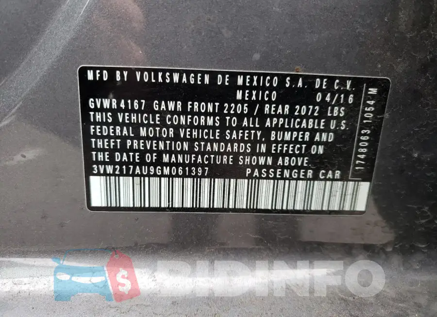 3VW217AU9GM061397 Photo# 12