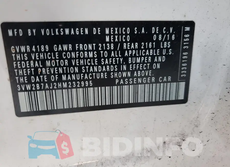 3VW2B7AJ2HM232995 Photo# 12
