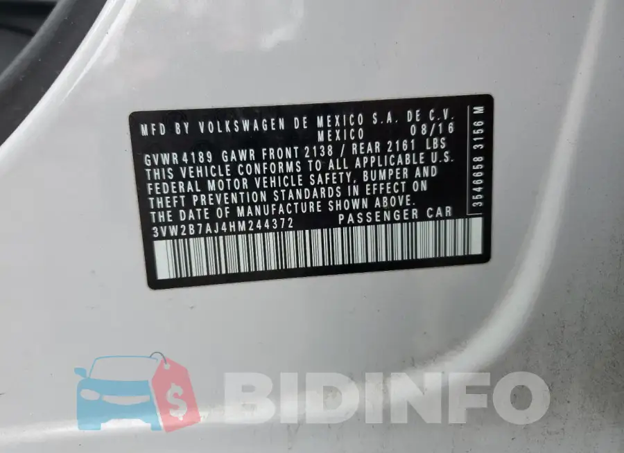 3VW2B7AJ4HM244372 Photo# 12