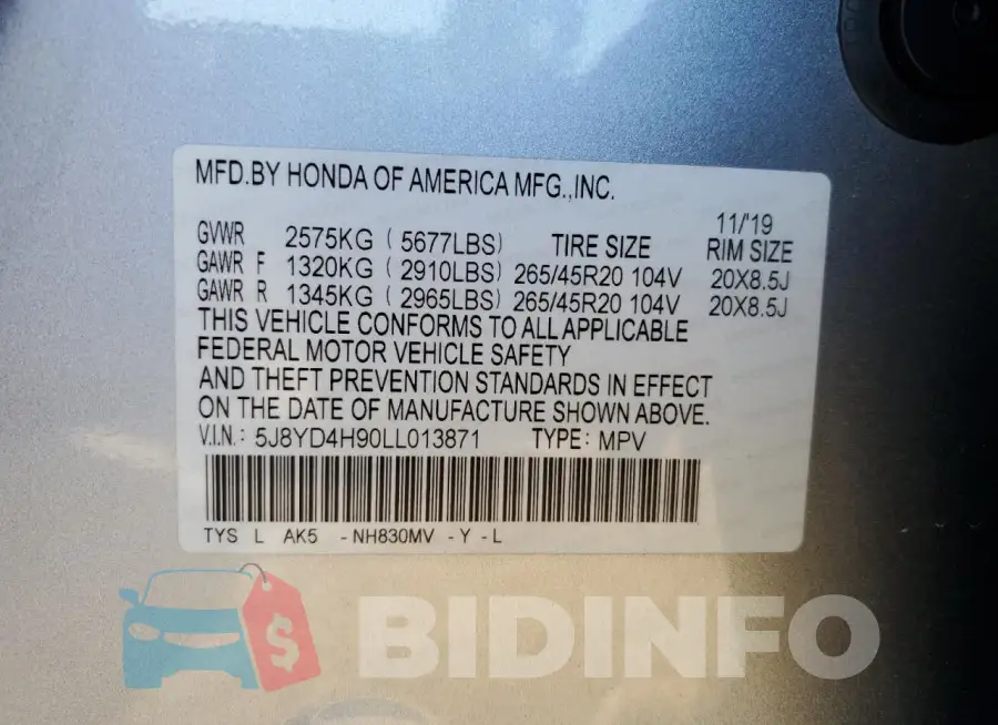 5J8YD4H90LL013871 Photo# 12