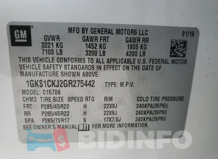 1GKS1CKJ2GR275442 Photo# 14