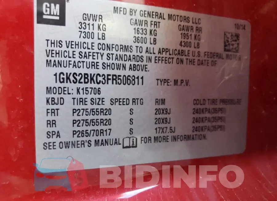 1GKS2BKC3FR506811 Photo# 13