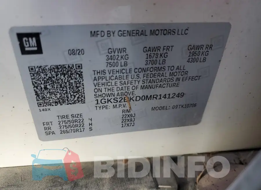 1GKS2BKD0MR141249 Photo# 12