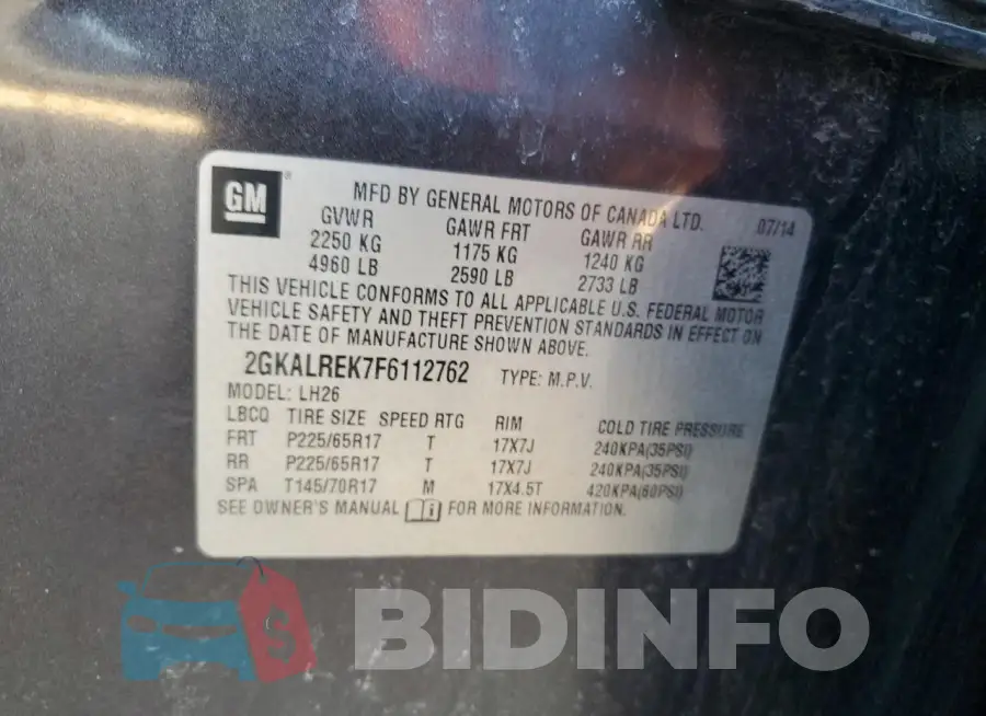 2GKALREK7F6112762 Photo# 14