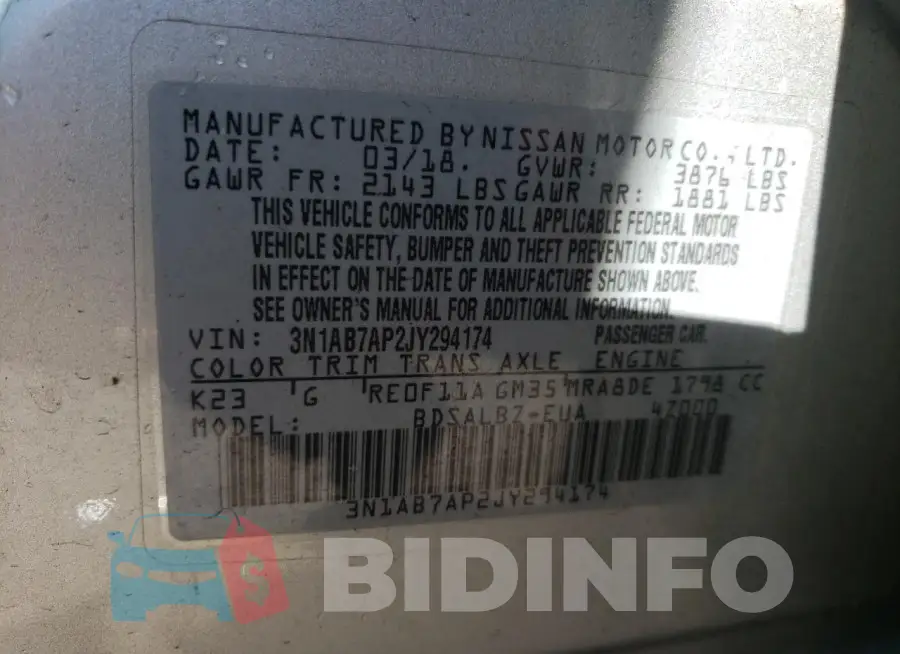 3N1AB7AP2JY294174 Photo# 12