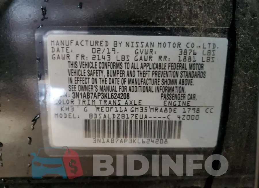 3N1AB7AP3KL624208 Photo# 12