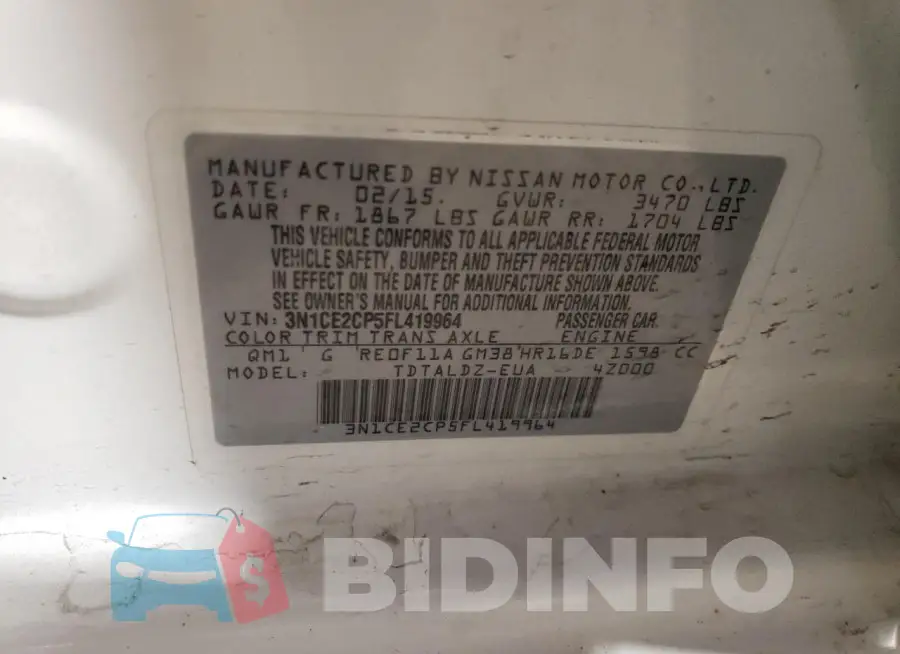 3N1CE2CP5FL419964 Photo# 12