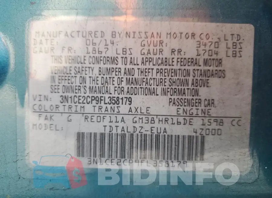 3N1CE2CP9FL358179 Photo# 12