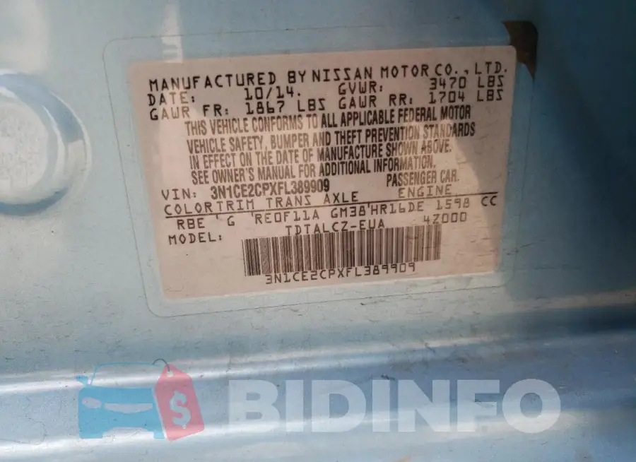 3N1CE2CPXFL389909 Photo# 12
