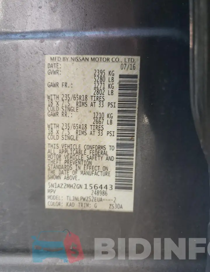 5N1AZ2MH2GN156443 Photo# 13