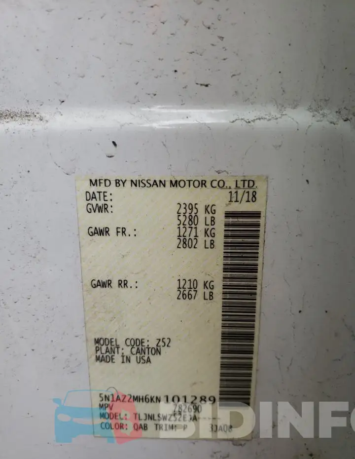 5N1AZ2MH6KN101289 Photo# 13
