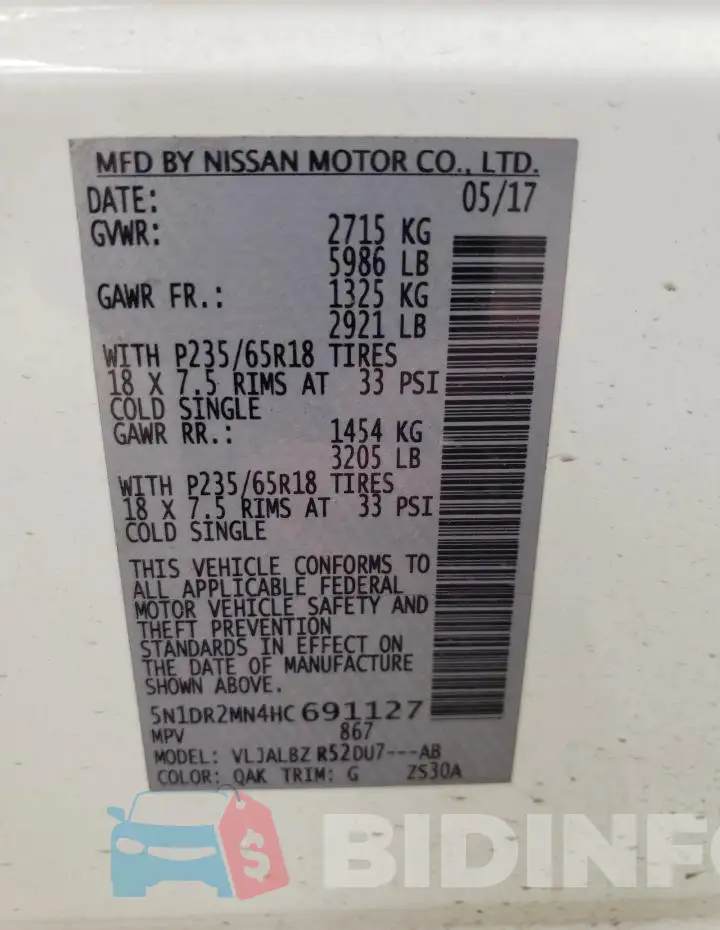 5N1DR2MN4HC691127 Photo# 13