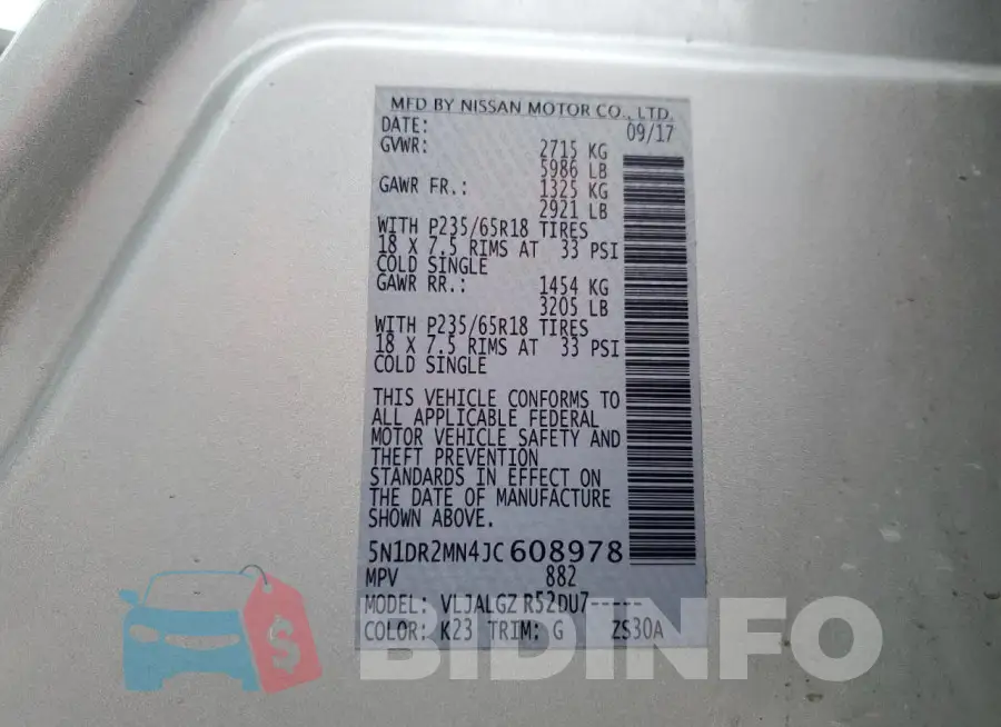 5N1DR2MN4JC608978 Photo# 13