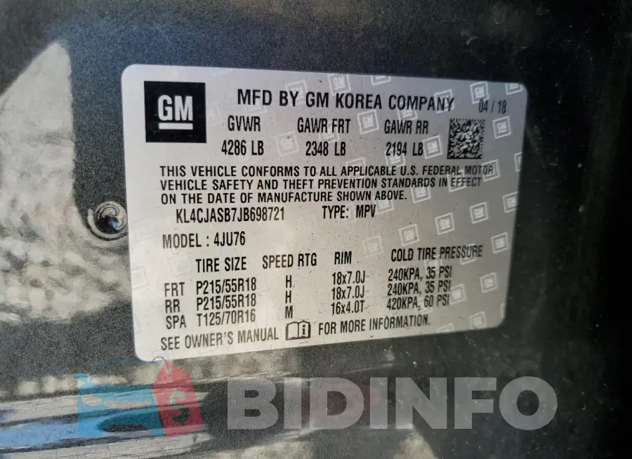 KL4CJASB7JB698721 Photo# 13