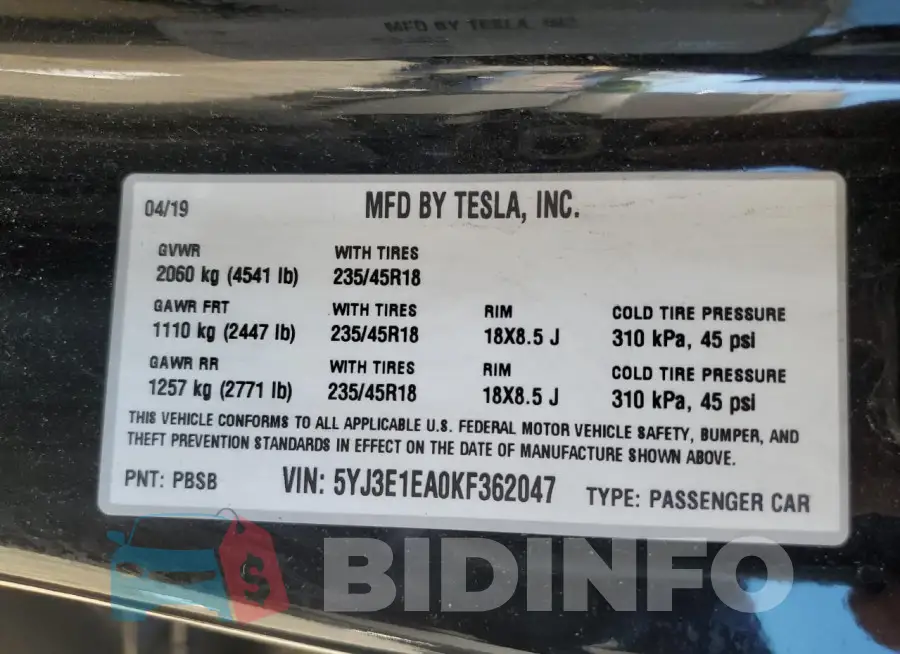 5YJ3E1EA0KF362047 Photo# 13