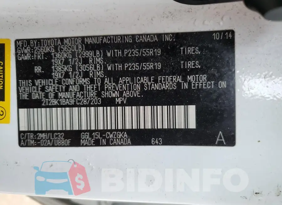 2T2BK1BA9FC287203 Photo# 13