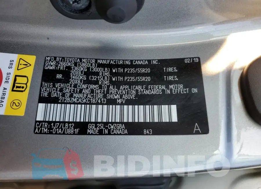 2T2BZMCA5KC187413 Photo# 13