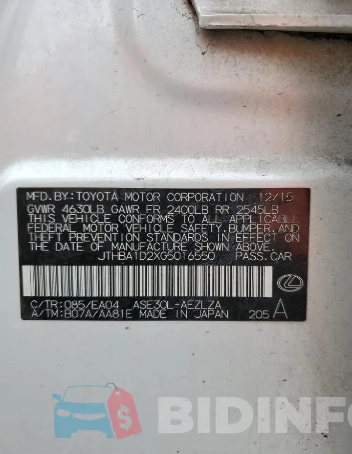 JTHBA1D2XG5016550 Photo# 13