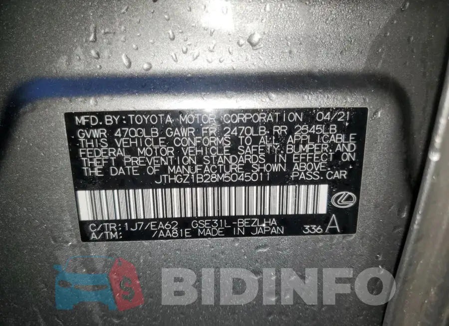 JTHGZ1B28M5045011 Photo# 12