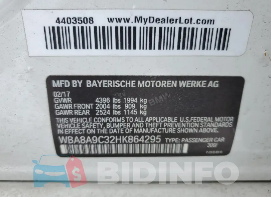 WBA8A9C32HK864295 Photo# 12