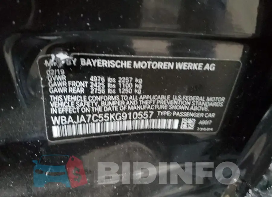 WBAJA7C55KG910557 Photo# 12