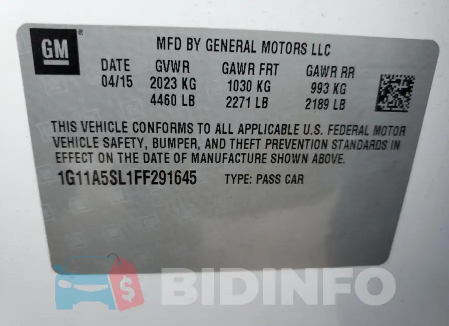 1G11A5SL1FF291645 Photo# 12