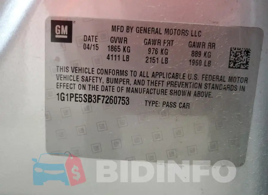1G1PE5SB3F7260753 Photo# 13