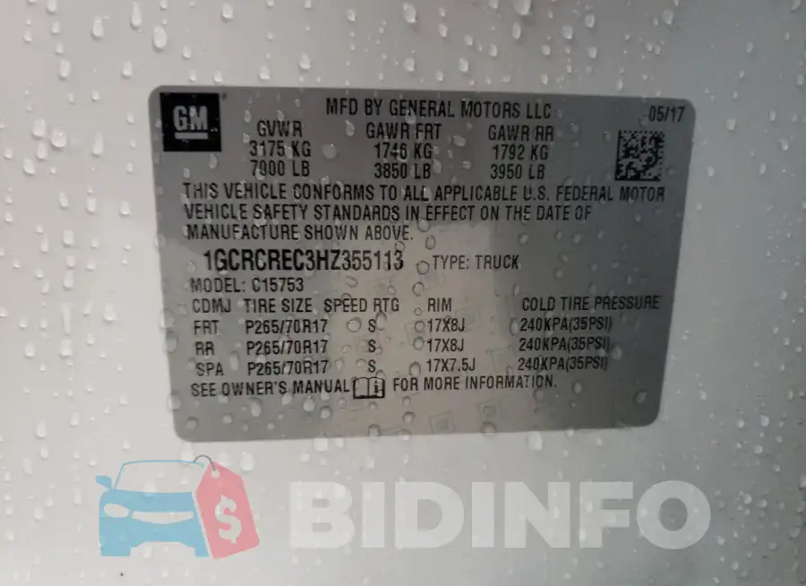 1GCRCREC3HZ355113 Photo# 13