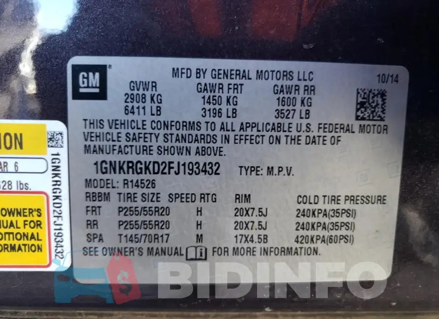 1GNKRGKD2FJ193432 Photo# 14
