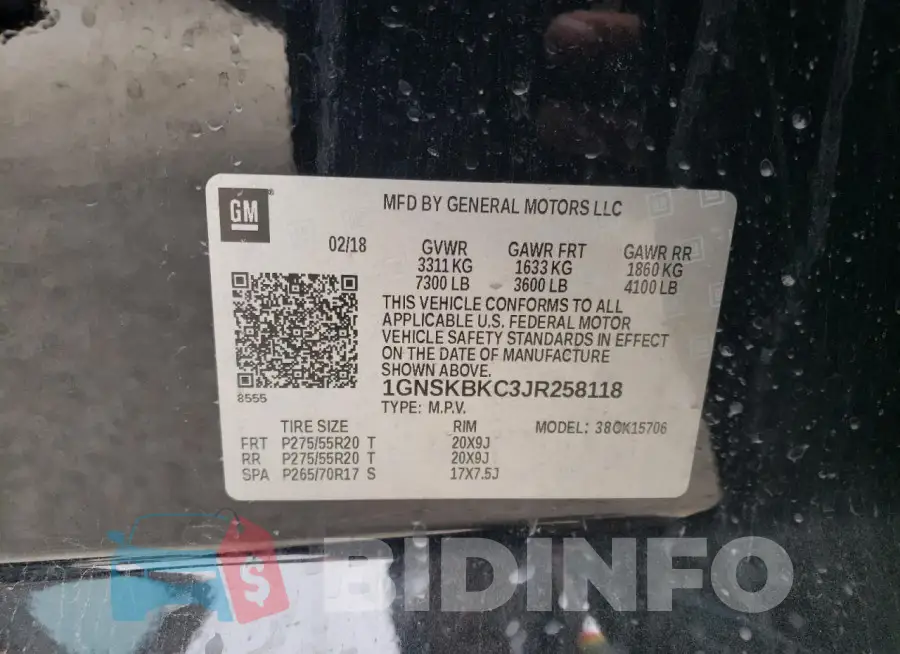 1GNSKBKC3JR258118 Photo# 13