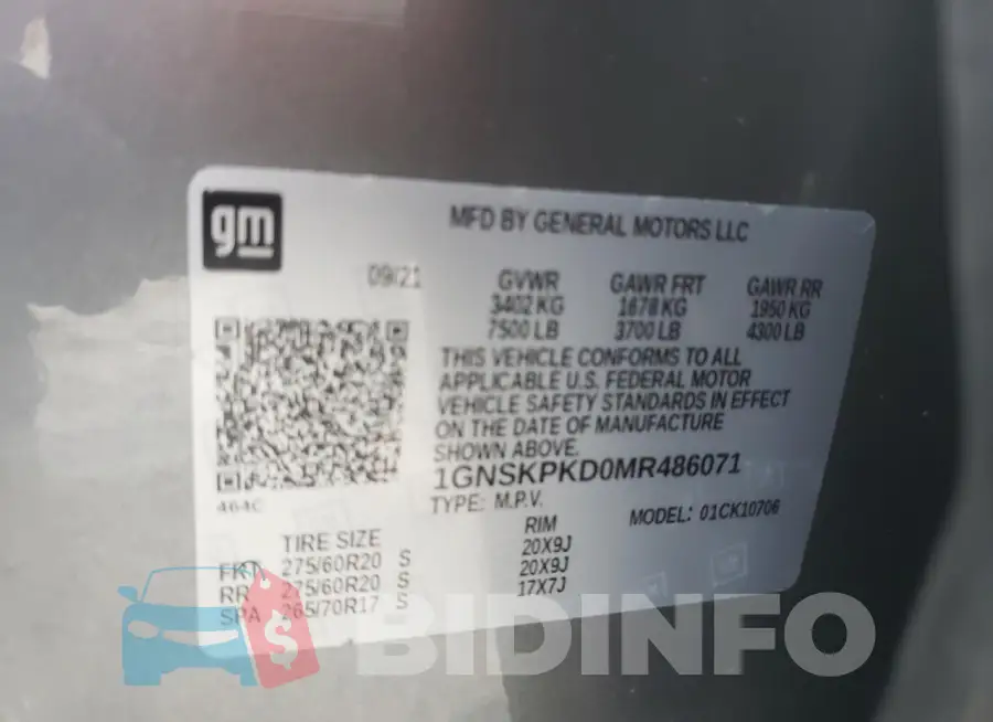 1GNSKPKD0MR486071 Photo# 13