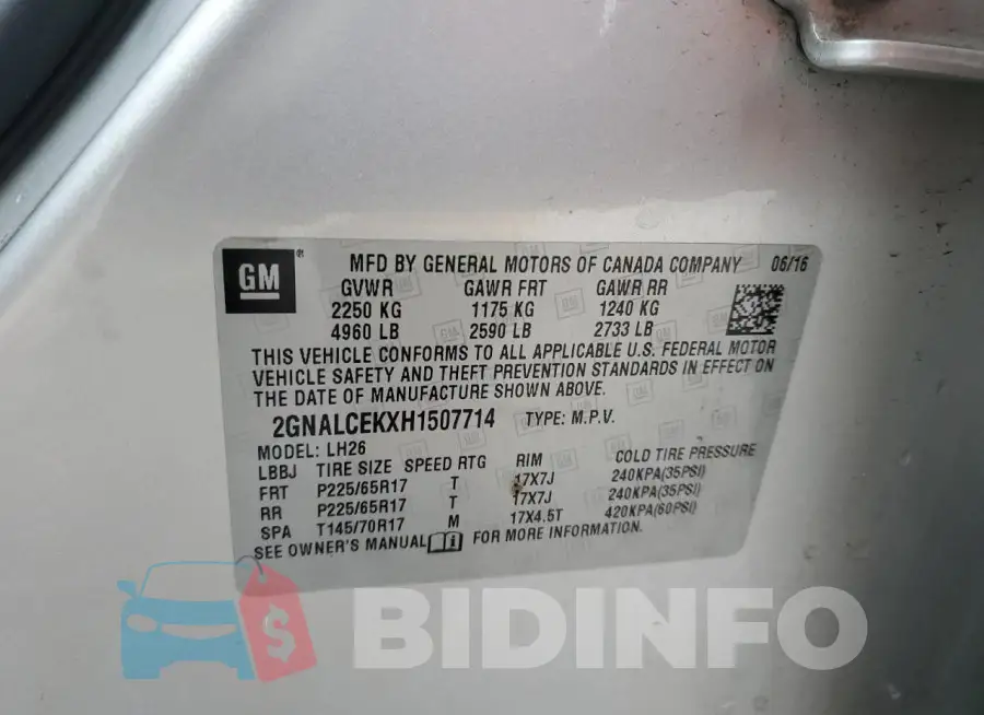 2GNALCEKXH1507714 Photo# 12