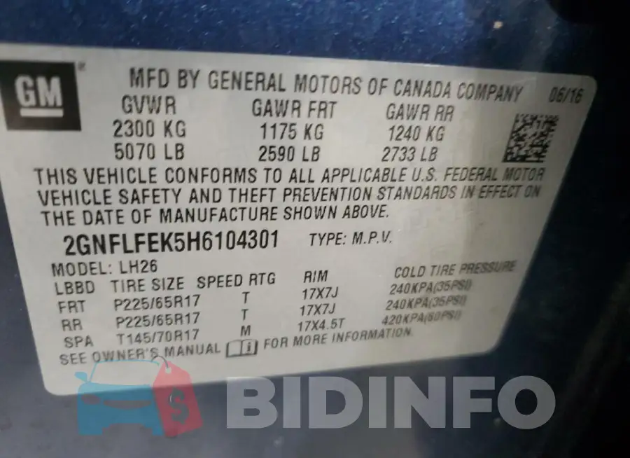 2GNFLFEK5H6104301 Photo# 14