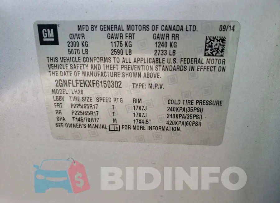 2GNFLFEKXF6150302 Photo# 13