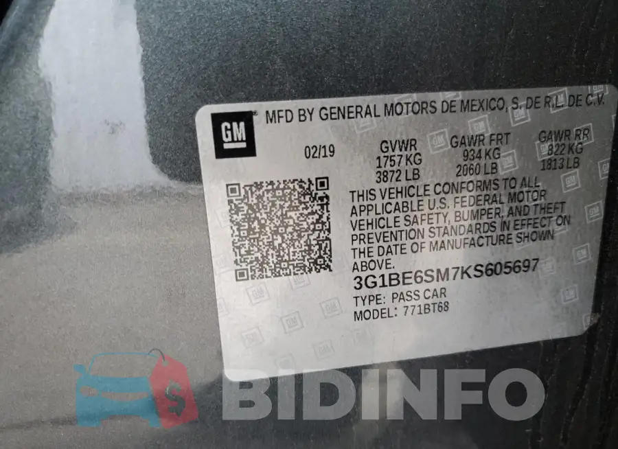3G1BE6SM7KS605697 Photo# 12