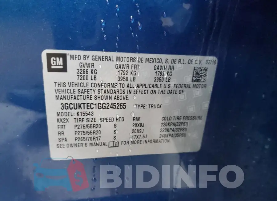 3GCUKTEC1GG245265 Photo# 12