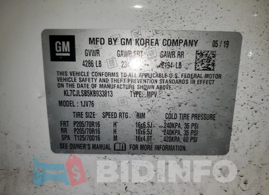 KL7CJLSB5KB933813 Photo# 13