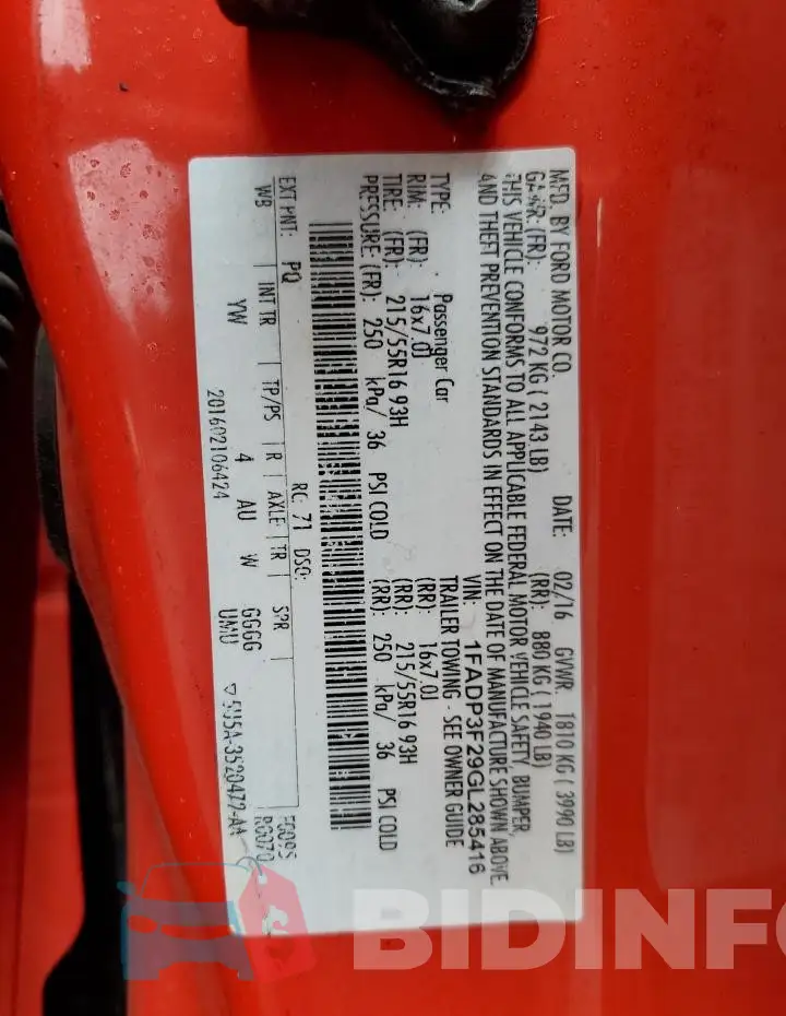 1FADP3F29GL285416 Photo# 12