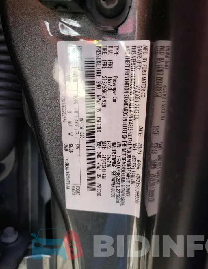 1FADP3K25FL275888 Photo# 12