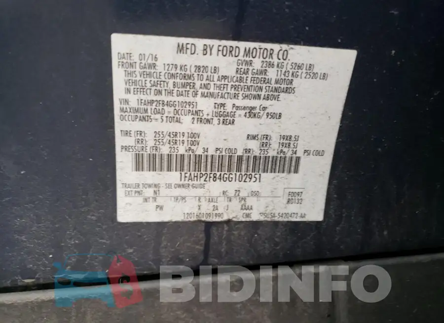 1FAHP2F84GG102951 Photo# 12