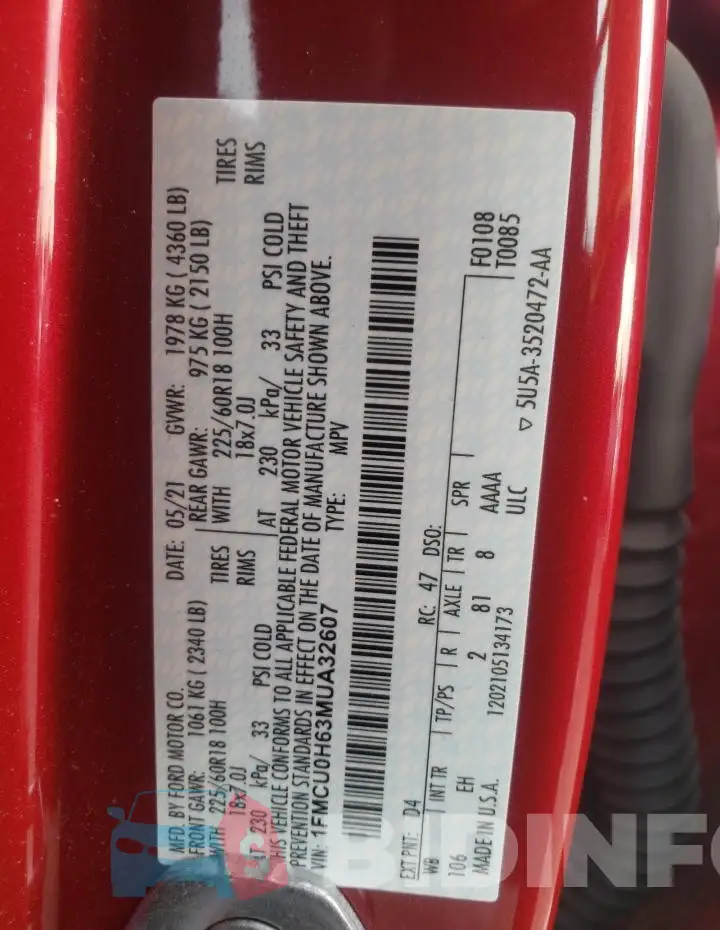 1FMCU0H63MUA32607 Photo# 12