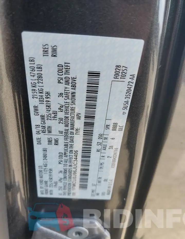 1FMCU0J96JUC34406 Photo# 13