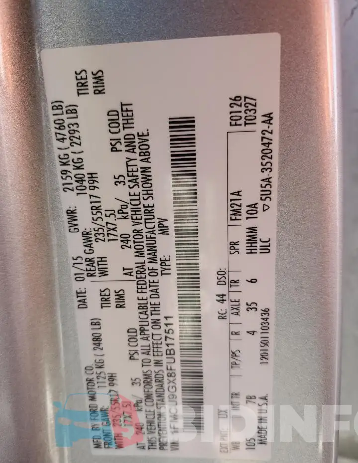 1FMCU9GX8FUB17511 Photo# 12