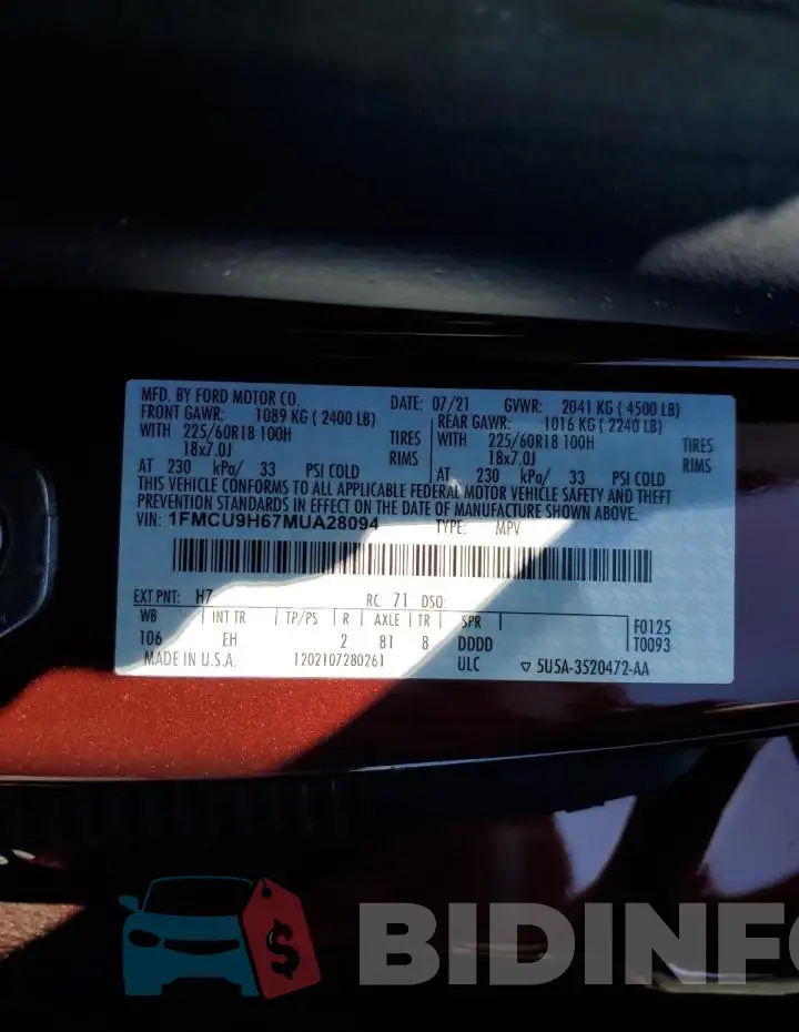 1FMCU9H67MUA28094 Photo# 13