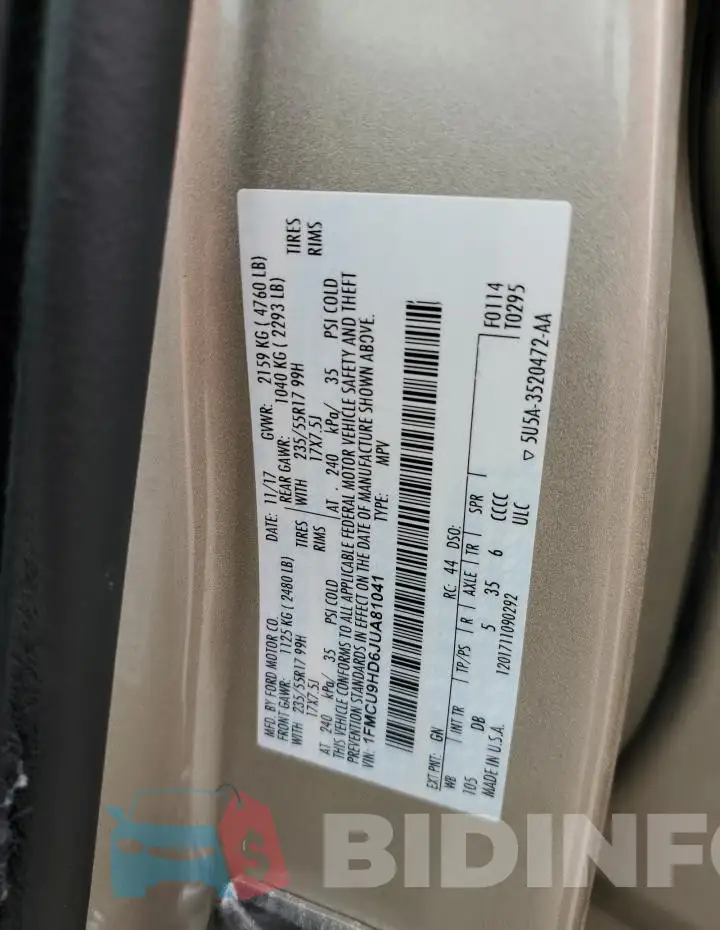 1FMCU9HD6JUA81041 Photo# 14
