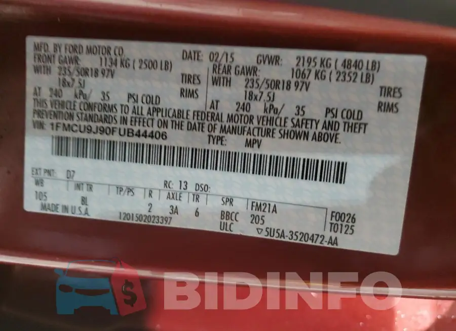 1FMCU9J90FUB44406 Photo# 13