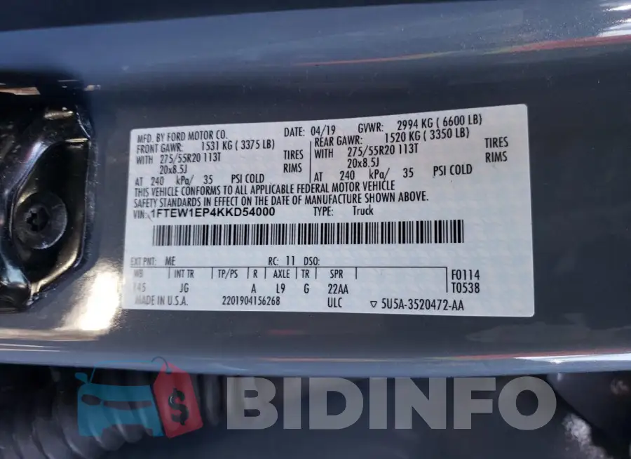 1FTEW1EP4KKD54000 Photo# 12