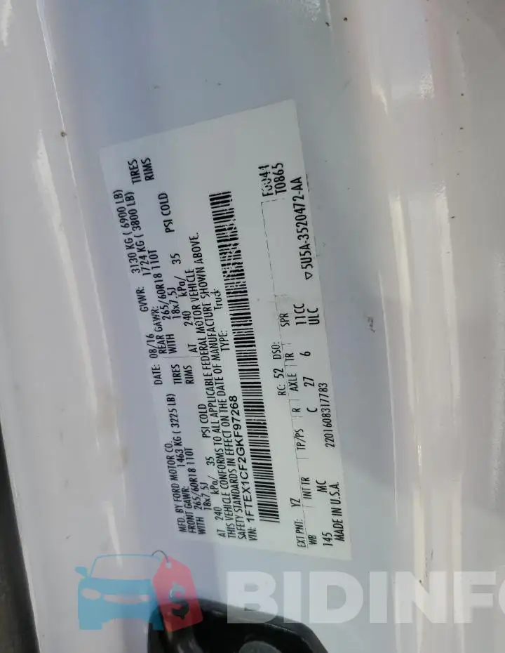 1FTEX1CF2GKF97268 Photo# 12
