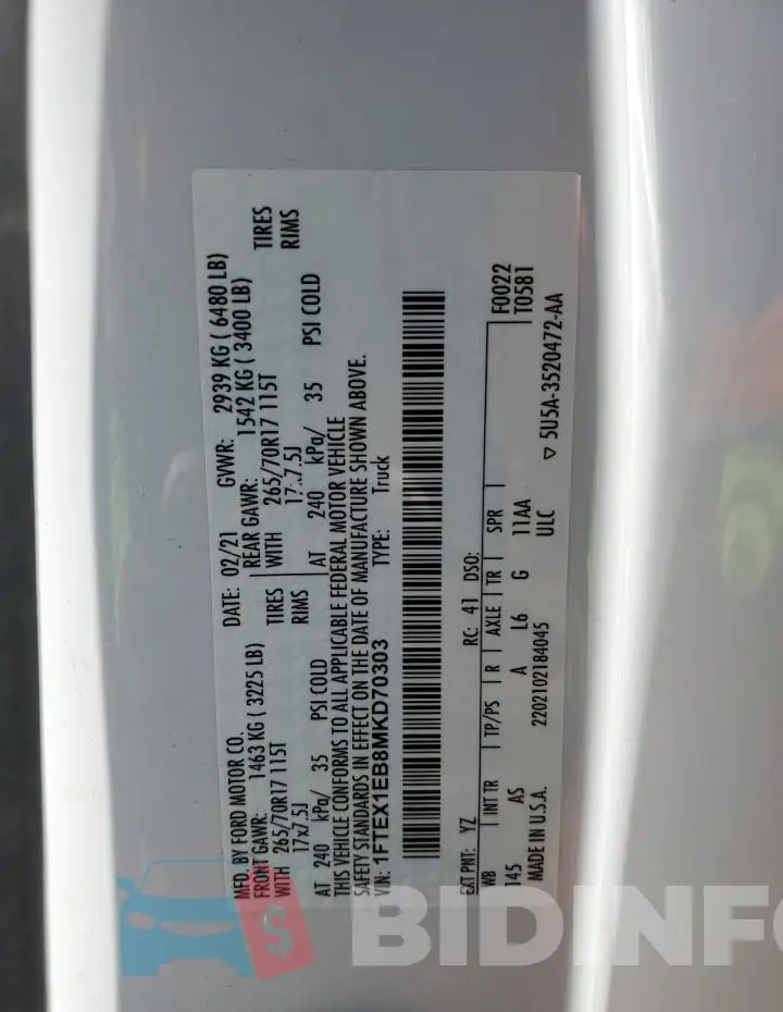 1FTEX1EB8MKD70303 Photo# 12